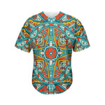 Teal Bohemian Mandala Pattern Print Men's Baseball Jersey