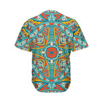 Teal Bohemian Mandala Pattern Print Men's Baseball Jersey