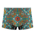 Teal Bohemian Mandala Pattern Print Men's Boxer Briefs