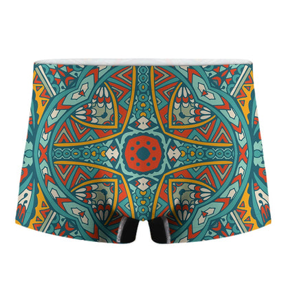 Teal Bohemian Mandala Pattern Print Men's Boxer Briefs