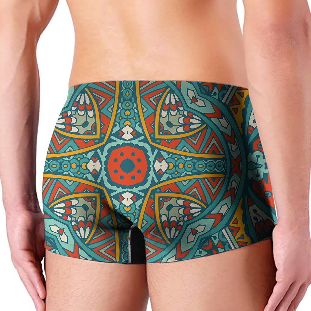 Teal Bohemian Mandala Pattern Print Men's Boxer Briefs