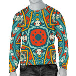 Teal Bohemian Mandala Pattern Print Men's Crewneck Sweatshirt GearFrost