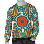 Teal Bohemian Mandala Pattern Print Men's Crewneck Sweatshirt GearFrost