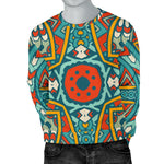 Teal Bohemian Mandala Pattern Print Men's Crewneck Sweatshirt GearFrost