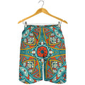 Teal Bohemian Mandala Pattern Print Men's Shorts