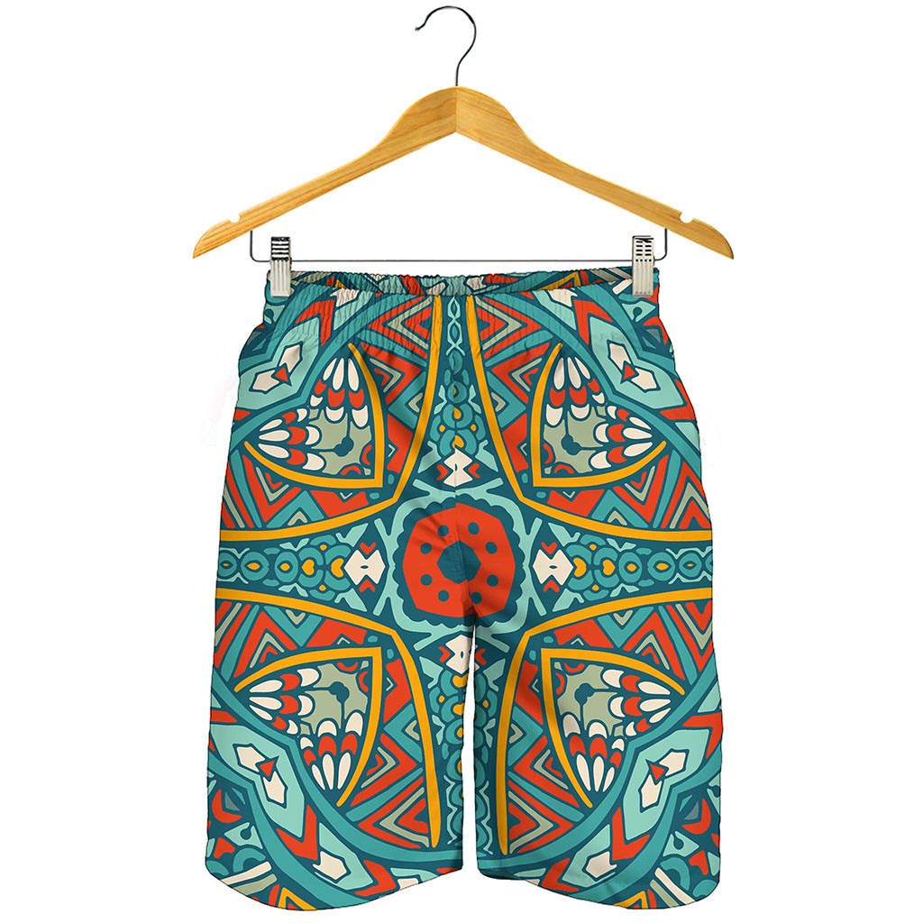 Teal Bohemian Mandala Pattern Print Men's Shorts