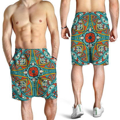 Teal Bohemian Mandala Pattern Print Men's Shorts