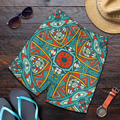 Teal Bohemian Mandala Pattern Print Men's Shorts