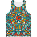Teal Bohemian Mandala Pattern Print Men's Tank Top