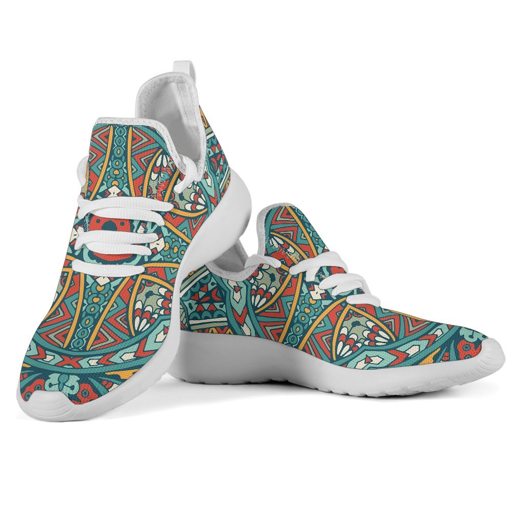 Teal Bohemian Mandala Pattern Print Mesh Knit Shoes GearFrost