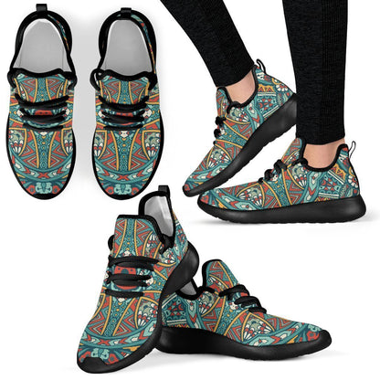 Teal Bohemian Mandala Pattern Print Mesh Knit Shoes GearFrost