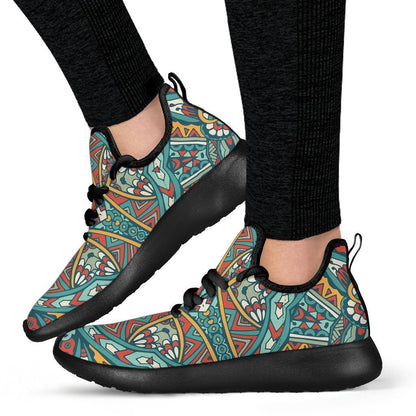Teal Bohemian Mandala Pattern Print Mesh Knit Shoes GearFrost