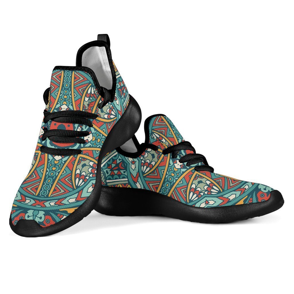 Teal Bohemian Mandala Pattern Print Mesh Knit Shoes GearFrost