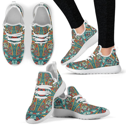 Teal Bohemian Mandala Pattern Print Mesh Knit Shoes GearFrost