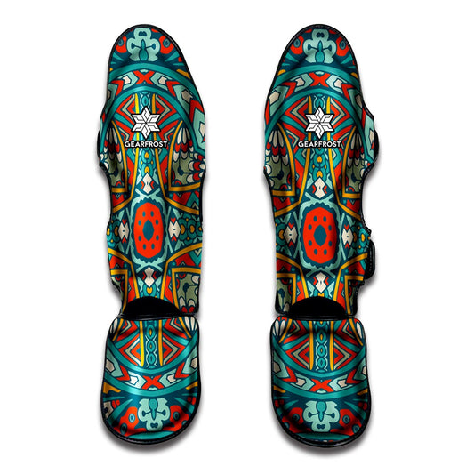 Teal Bohemian Mandala Pattern Print Muay Thai Shin Guard