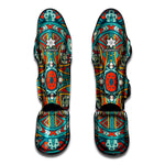 Teal Bohemian Mandala Pattern Print Muay Thai Shin Guard