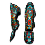 Teal Bohemian Mandala Pattern Print Muay Thai Shin Guard