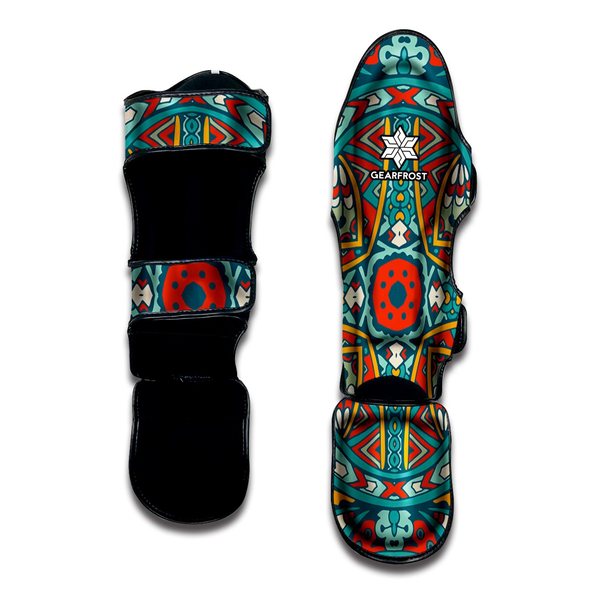 Teal Bohemian Mandala Pattern Print Muay Thai Shin Guard