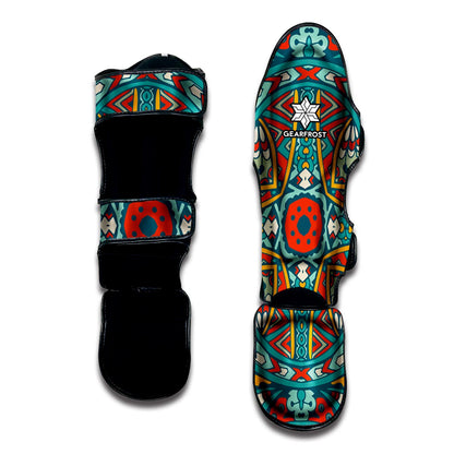 Teal Bohemian Mandala Pattern Print Muay Thai Shin Guard