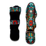 Teal Bohemian Mandala Pattern Print Muay Thai Shin Guard