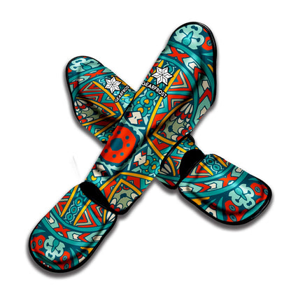 Teal Bohemian Mandala Pattern Print Muay Thai Shin Guard