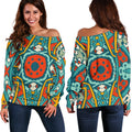 Teal Bohemian Mandala Pattern Print Off The Shoulder Sweatshirt