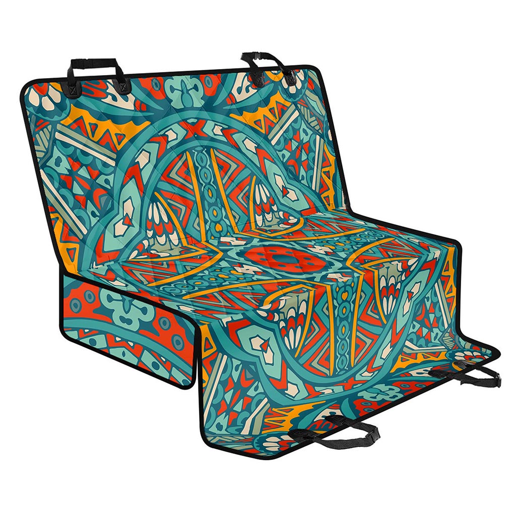 Teal Bohemian Mandala Pattern Print Pet Car Back Seat Cover