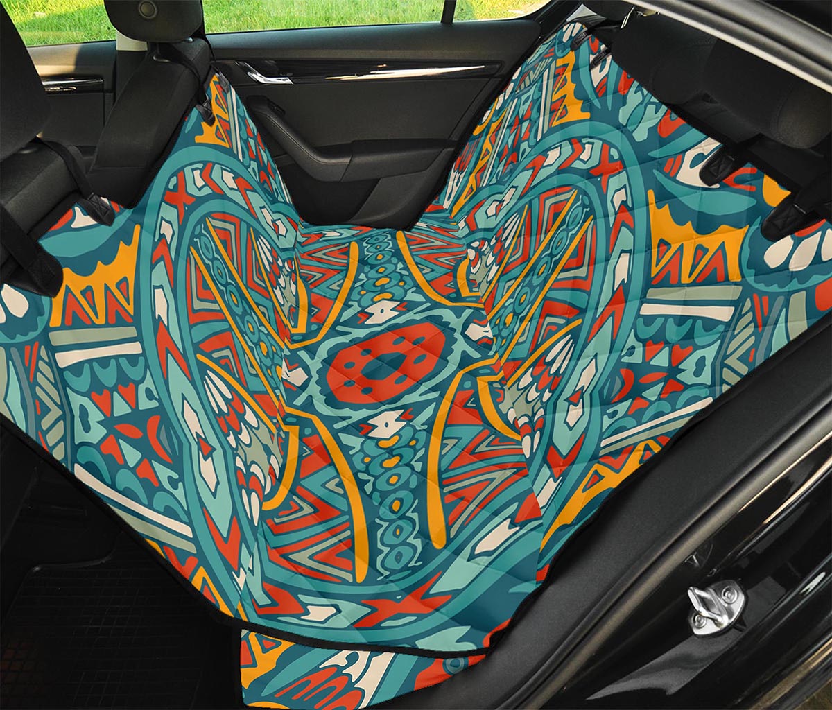 Teal Bohemian Mandala Pattern Print Pet Car Back Seat Cover