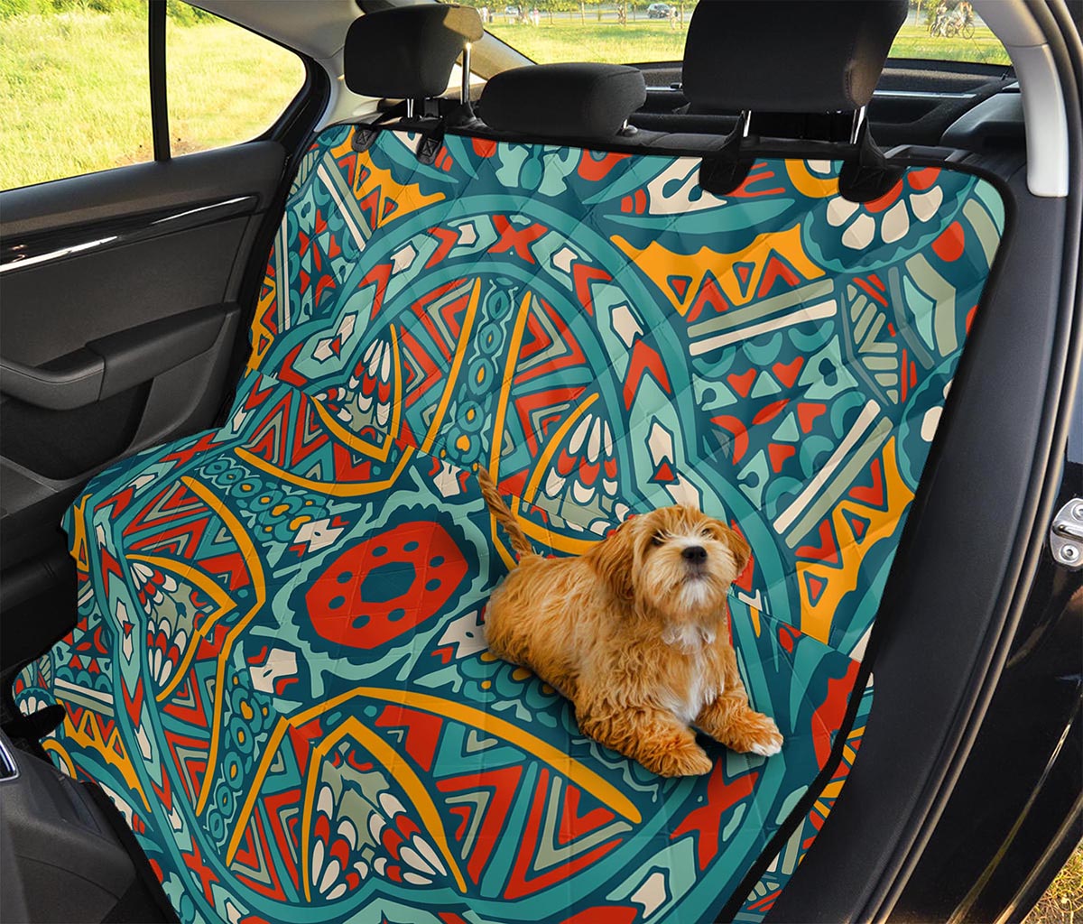 Teal Bohemian Mandala Pattern Print Pet Car Back Seat Cover