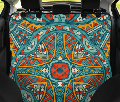 Teal Bohemian Mandala Pattern Print Pet Car Back Seat Cover