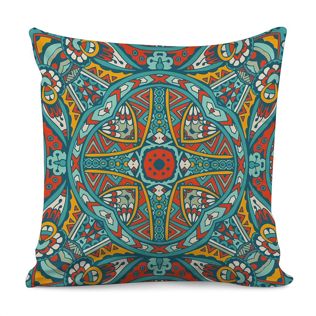 Teal Bohemian Mandala Pattern Print Pillow Cover