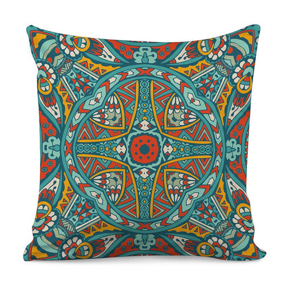 Teal Bohemian Mandala Pattern Print Pillow Cover