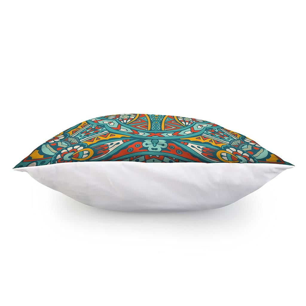 Teal Bohemian Mandala Pattern Print Pillow Cover