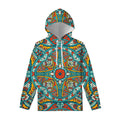 Teal Bohemian Mandala Pattern Print Pullover Hoodie