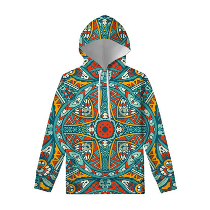 Teal Bohemian Mandala Pattern Print Pullover Hoodie