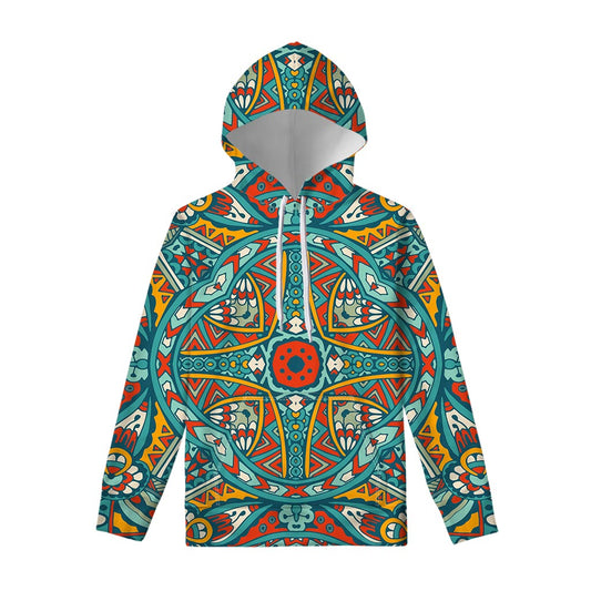 Teal Bohemian Mandala Pattern Print Pullover Hoodie