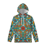 Teal Bohemian Mandala Pattern Print Pullover Hoodie