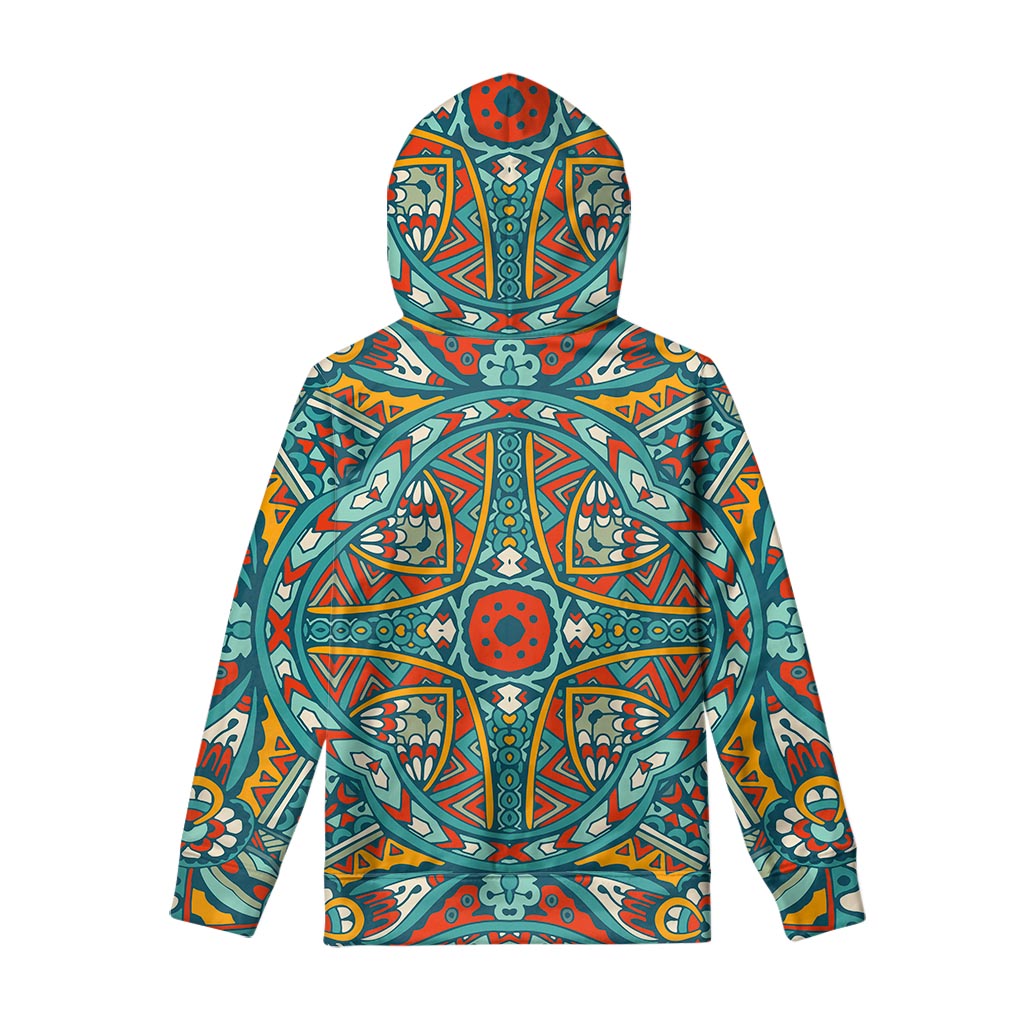 Teal Bohemian Mandala Pattern Print Pullover Hoodie