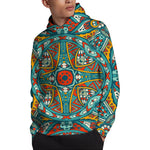Teal Bohemian Mandala Pattern Print Pullover Hoodie