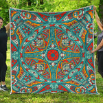 Teal Bohemian Mandala Pattern Print Quilt