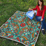 Teal Bohemian Mandala Pattern Print Quilt