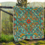 Teal Bohemian Mandala Pattern Print Quilt