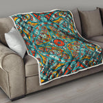 Teal Bohemian Mandala Pattern Print Quilt