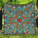 Teal Bohemian Mandala Pattern Print Quilt