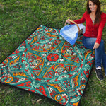 Teal Bohemian Mandala Pattern Print Quilt