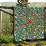 Teal Bohemian Mandala Pattern Print Quilt
