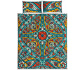 Teal Bohemian Mandala Pattern Print Quilt Bed Set