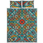 Teal Bohemian Mandala Pattern Print Quilt Bed Set