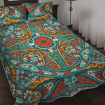 Teal Bohemian Mandala Pattern Print Quilt Bed Set