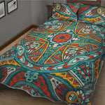 Teal Bohemian Mandala Pattern Print Quilt Bed Set